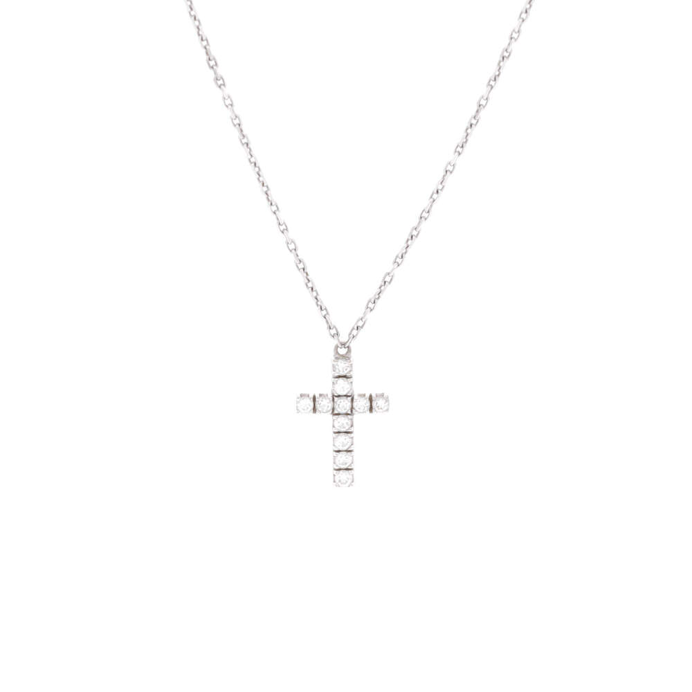 Cartier Cross Pendant Necklace 18K White Gold with Diamonds